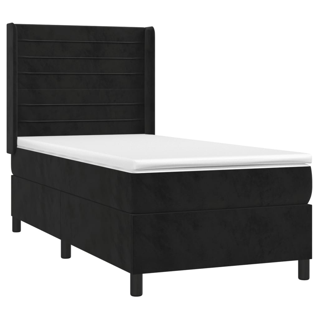 vidaXL Κρεβάτι Boxspring με Στρώμα Μαύρο 90x200 εκ. Βελούδινο