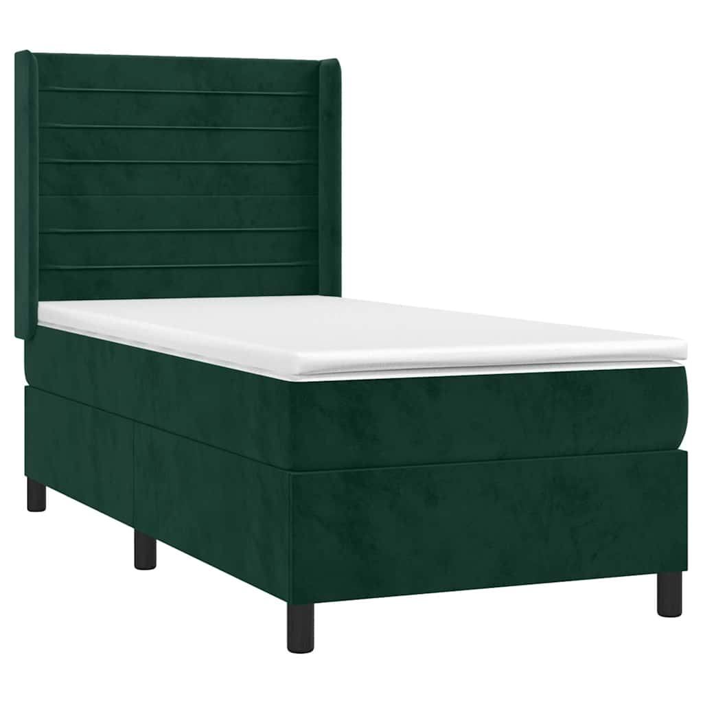 vidaXL Κρεβάτι Boxspring με Στρώμα Σκούρο Πράσινο 100x200εκ. Βελούδινο