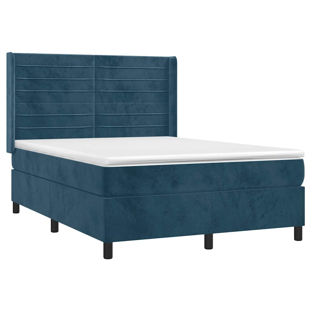 vidaXL Κρεβάτι Boxspring με Στρώμα Σκούρο Μπλε 140x190 εκ. Βελούδινο