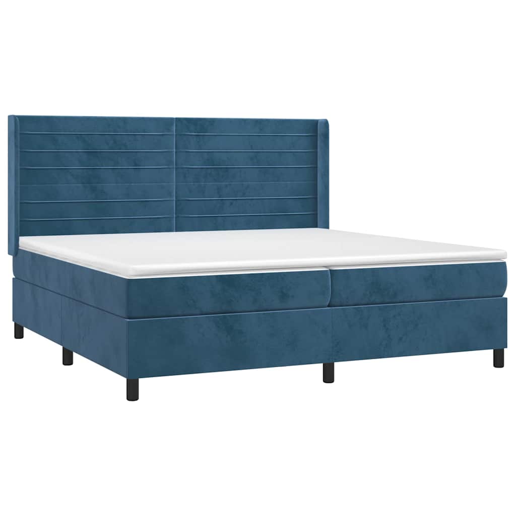 vidaXL Κρεβάτι Boxspring με Στρώμα Σκούρο Μπλε 200x200 εκ. Βελούδινο