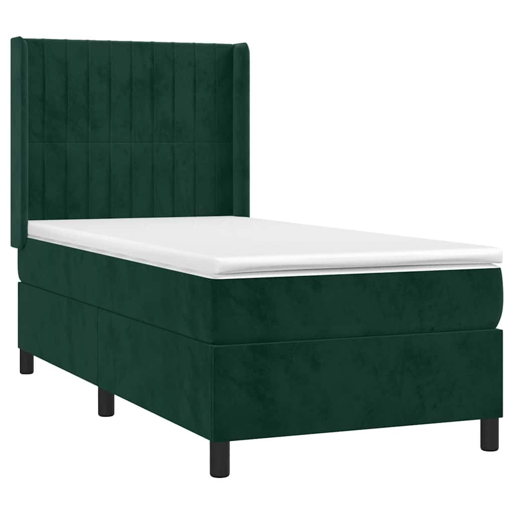 vidaXL Κρεβάτι Boxspring με Στρώμα Σκούρο Πράσινο 90x190 εκ. Βελούδινο