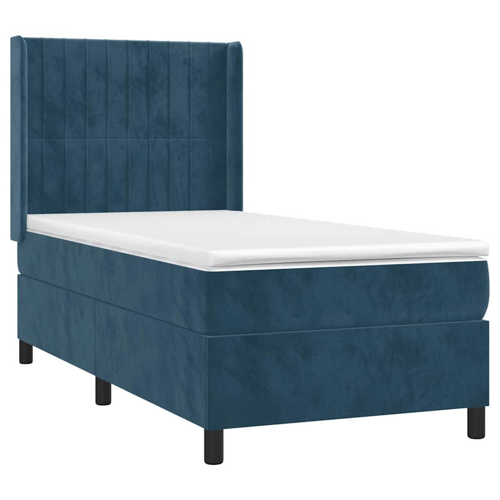 vidaXL Κρεβάτι Boxspring με Στρώμα Σκούρο Μπλε 90x190 εκ. Βελούδινο