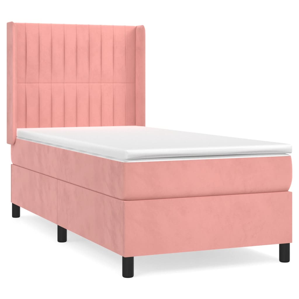 vidaXL Κρεβάτι Boxspring με Στρώμα Ροζ 90x190 εκ. Βελούδινο