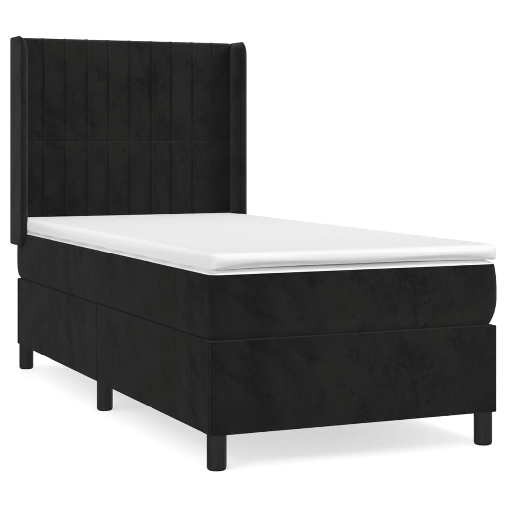 vidaXL Κρεβάτι Boxspring με Στρώμα Μαύρο 90x200 εκ. Βελούδινο