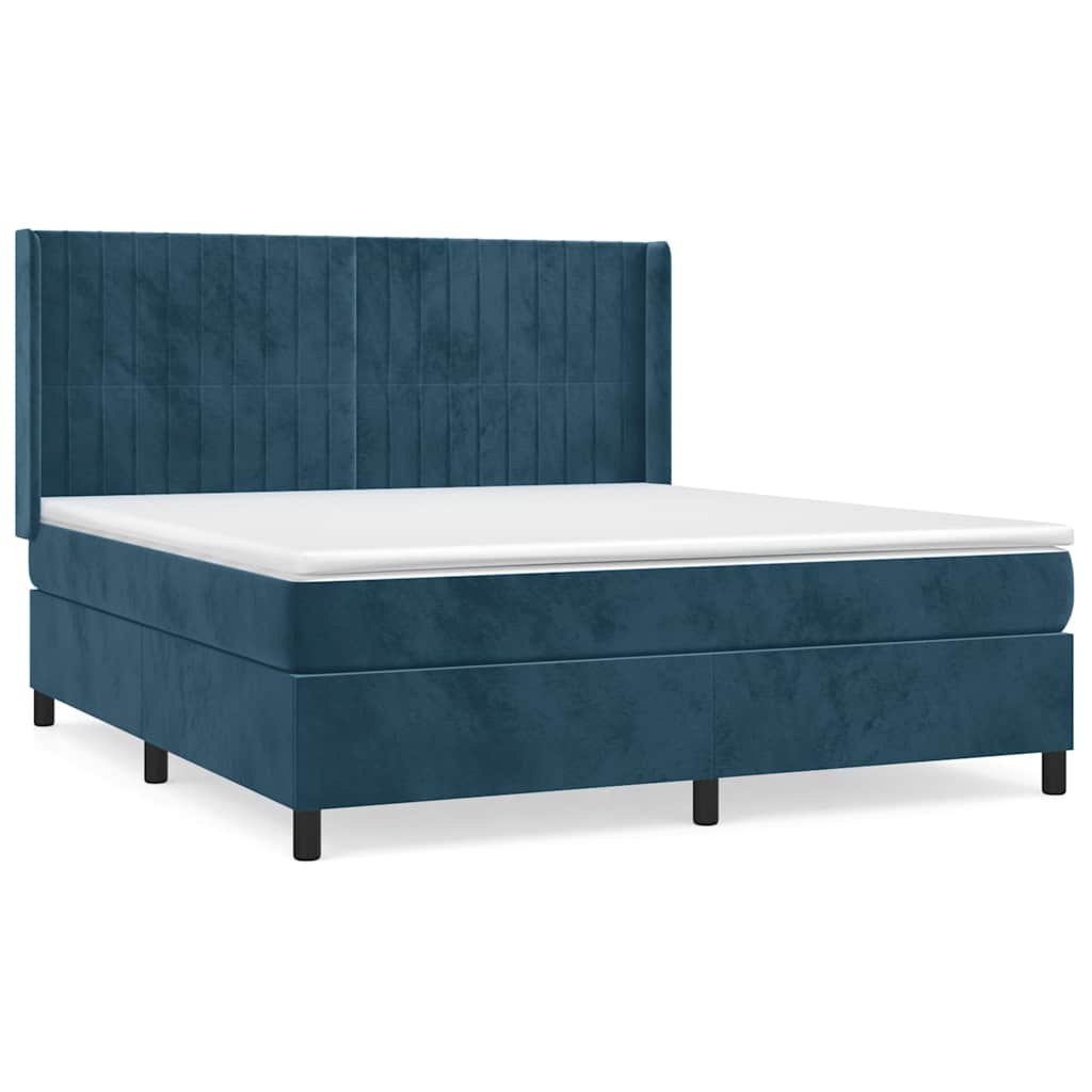 vidaXL Κρεβάτι Boxspring με Στρώμα Σκούρο Μπλε 180x200 εκ. Βελούδινο