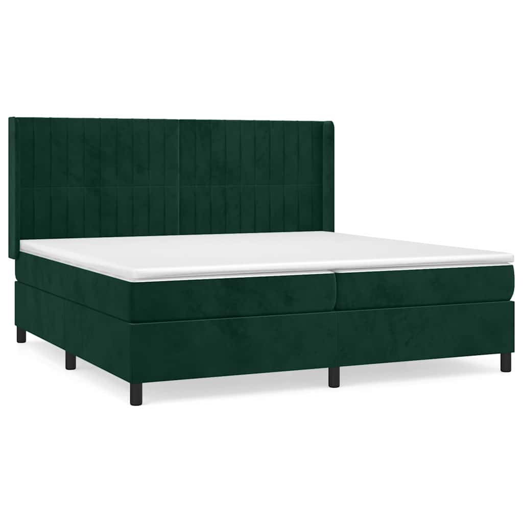 vidaXL Κρεβάτι Boxspring με Στρώμα Σκούρο Πράσινο 200x200εκ. Βελούδινο