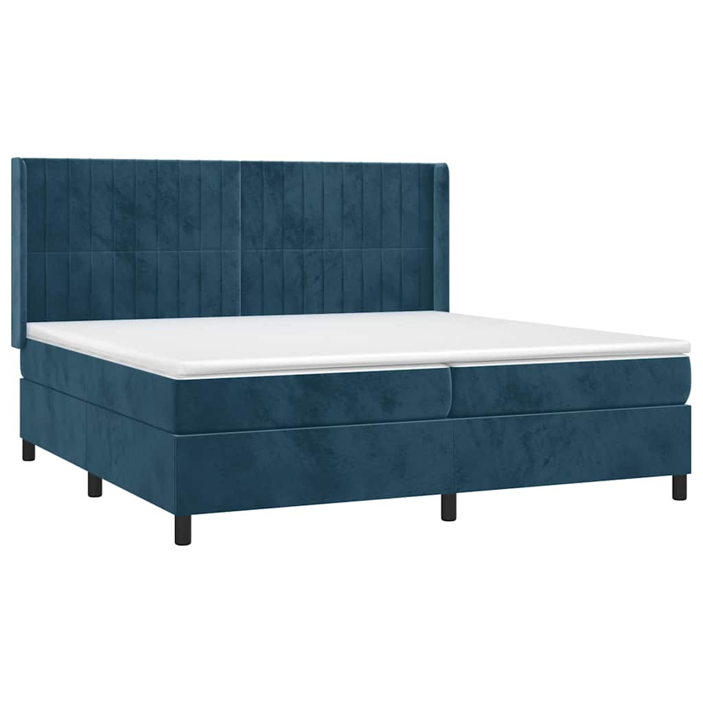 vidaXL Κρεβάτι Boxspring με Στρώμα Σκούρο Μπλε 200x200 εκ. Βελούδινο