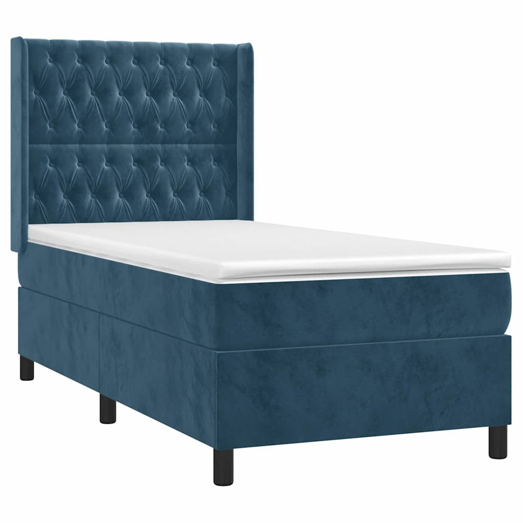 vidaXL Κρεβάτι Boxspring με Στρώμα Σκούρο Μπλε 90x200 εκ. Βελούδινο