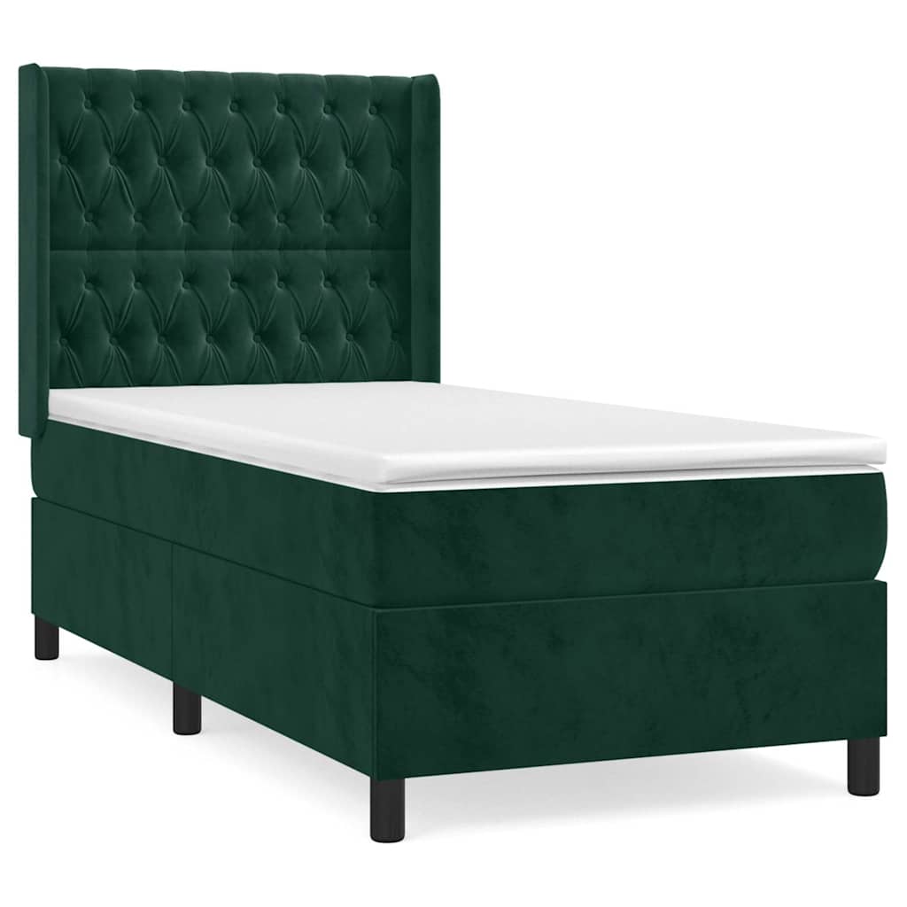 vidaXL Κρεβάτι Boxspring με Στρώμα Σκούρο Πράσινο 100x200εκ. Βελούδινο