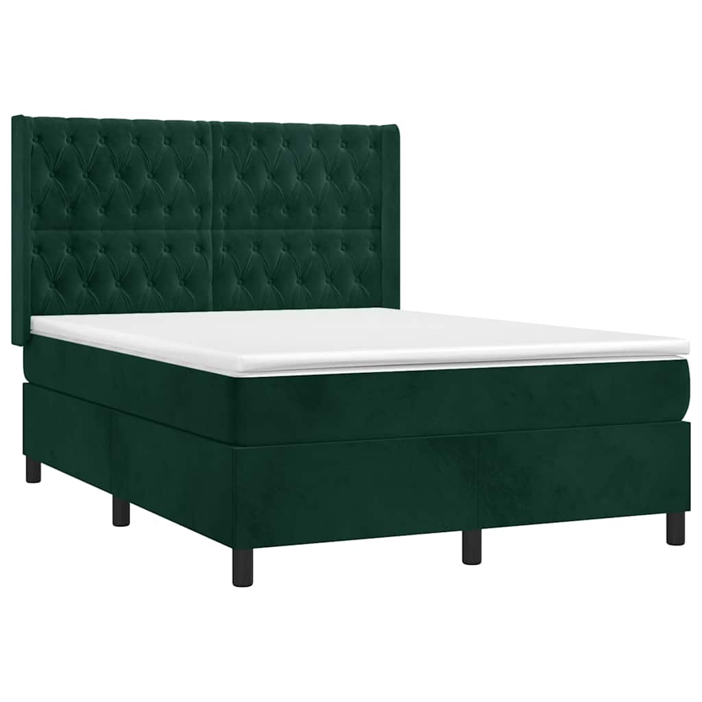 vidaXL Κρεβάτι Boxspring με Στρώμα Σκούρο Πράσινο 140x190εκ. Βελούδινο