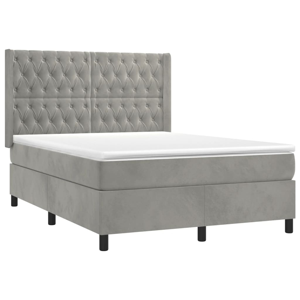 vidaXL Κρεβάτι Boxspring με Στρώμα Ανοιχτό Γκρι 140x200 εκ. Βελούδινο