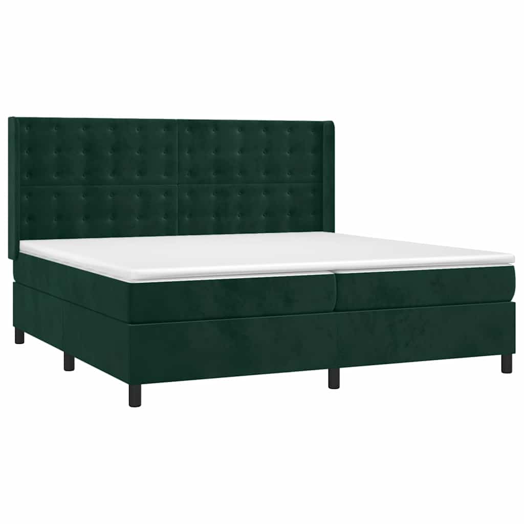 vidaXL Κρεβάτι Boxspring με Στρώμα Σκούρο Πράσινο 200x200εκ. Βελούδινο