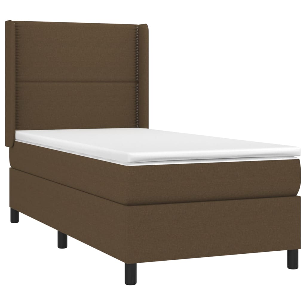 vidaXL Κρεβάτι Boxspring με Στρώμα & LED Σκ.Καφέ 90x200 εκ. Υφασμάτινο