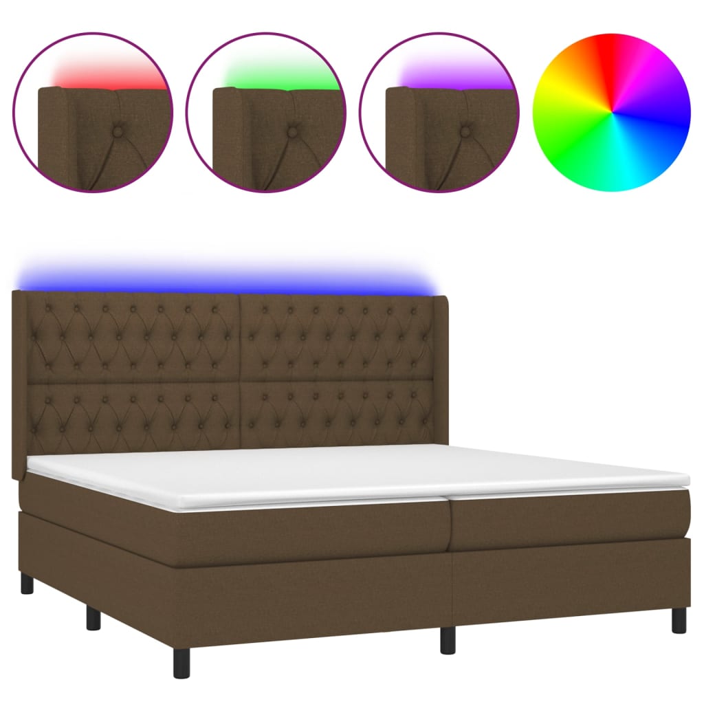 vidaXL Κρεβάτι Boxspring με Στρώμα & LED Σκ.Καφέ 200x200εκ. Υφασμάτινο