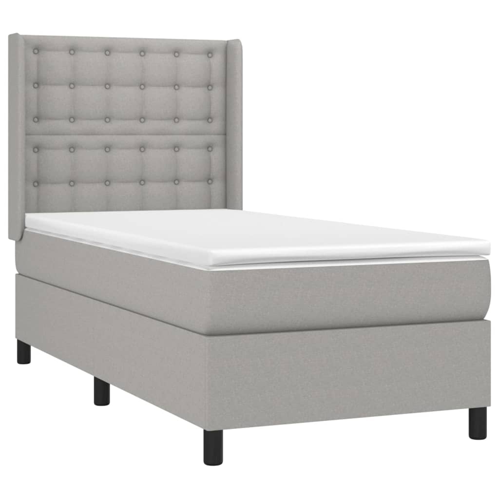 vidaXL Κρεβάτι Boxspring με Στρώμα & LED Αν.Γκρι 100x200εκ. Υφασμάτινο