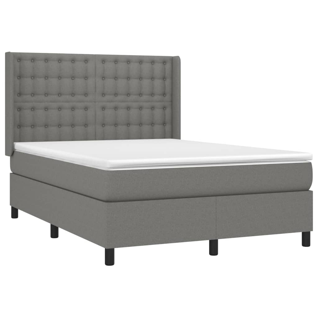 vidaXL Κρεβάτι Boxspring με Στρώμα & LED Σκ.Γκρι 140x200 εκ Υφασμάτινο