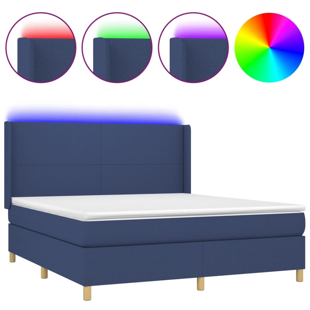 vidaXL Κρεβάτι Boxspring με Στρώμα & LED Μπλε 180x200 εκ. Υφασμάτινο