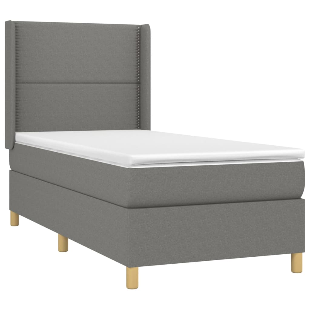 vidaXL Κρεβάτι Boxspring με Στρώμα & LED Σκ.Γκρι 100x200 εκ Υφασμάτινο
