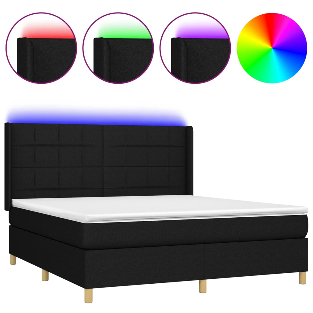 vidaXL Κρεβάτι Boxspring με Στρώμα & LED Μαύρο 180x200 εκ. Υφασμάτινο