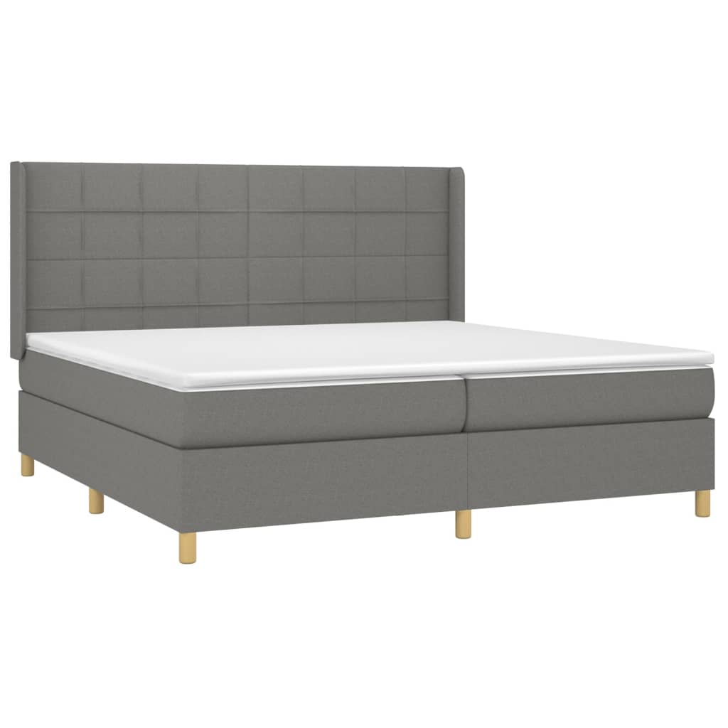 vidaXL Κρεβάτι Boxspring με Στρώμα & LED Σκ.Γκρι 200x200εκ. Υφασμάτινο
