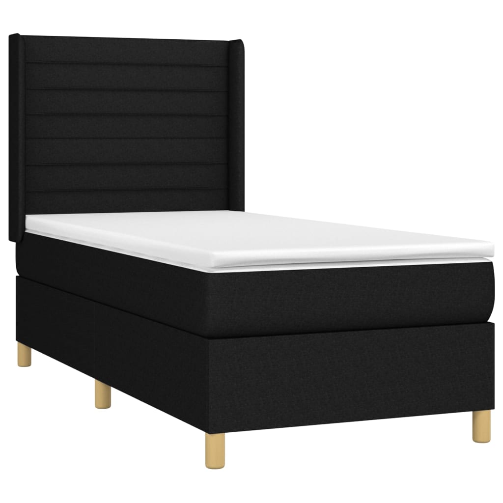 vidaXL Κρεβάτι Boxspring με Στρώμα & LED Μαύρο 90x200 εκ. Υφασμάτινο
