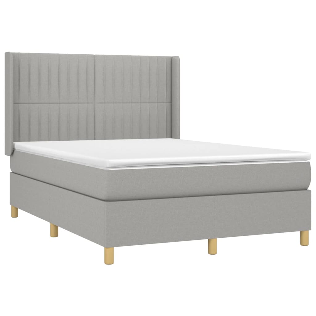 vidaXL Κρεβάτι Boxspring με Στρώμα & LED Αν.Γκρι 140x190εκ. Υφασμάτινο