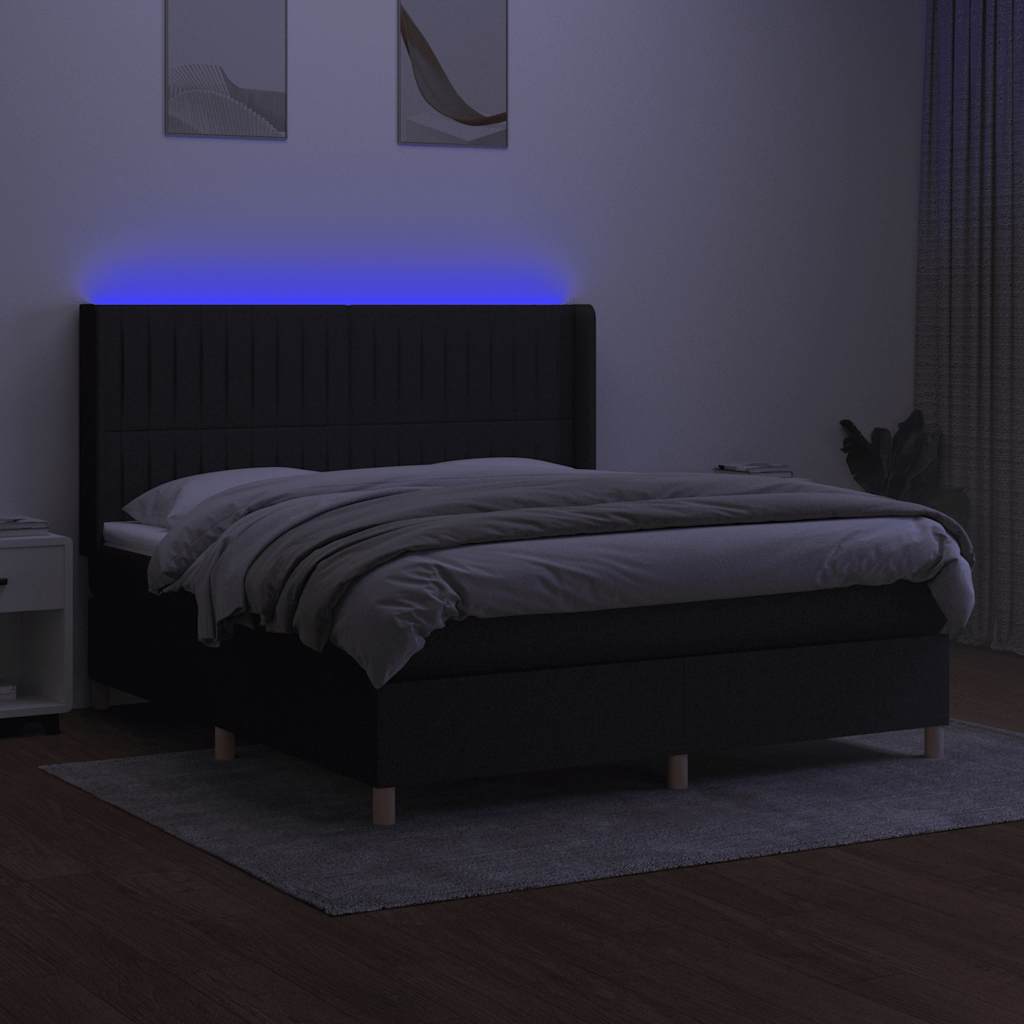 vidaXL Κρεβάτι Boxspring με Στρώμα & LED Μαύρο 160x200 εκ. Υφασμάτινο