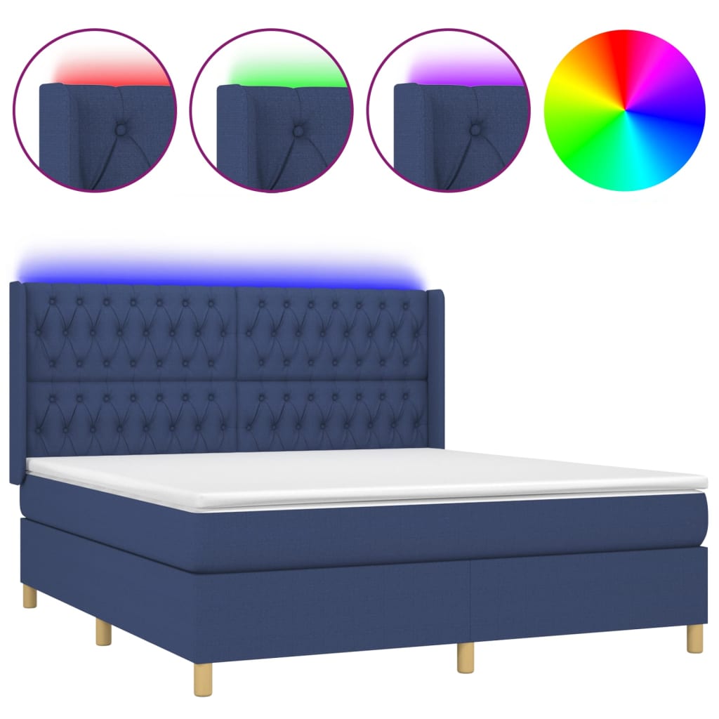 vidaXL Κρεβάτι Boxspring με Στρώμα & LED Μπλε 180x200 εκ. Υφασμάτινο