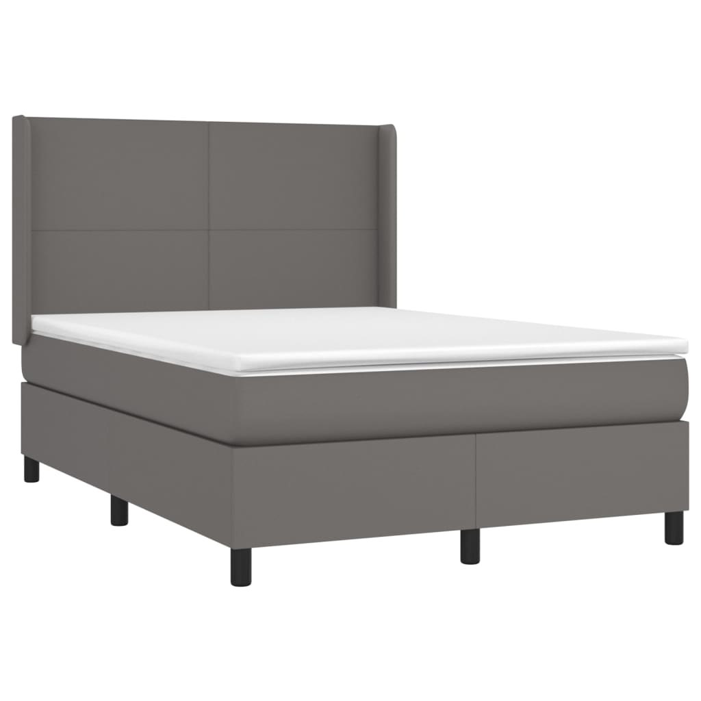 vidaXL Κρεβάτι Boxspring με Στρώμα & LED Γκρι 140x190 εκ. Συνθ. Δέρμα