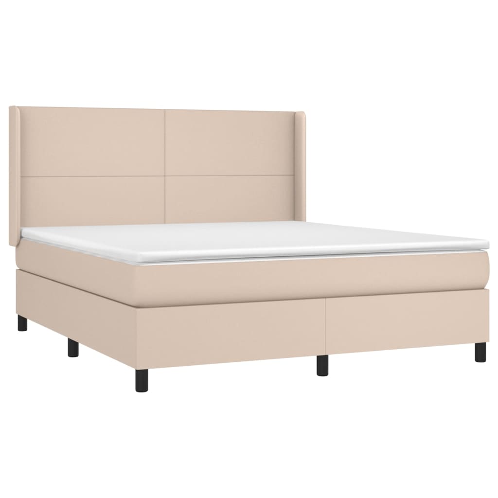 vidaXL Κρεβάτι Boxspring Στρώμα&LED Καπουτσίνο 160x200 εκ. Συνθ. Δέρμα