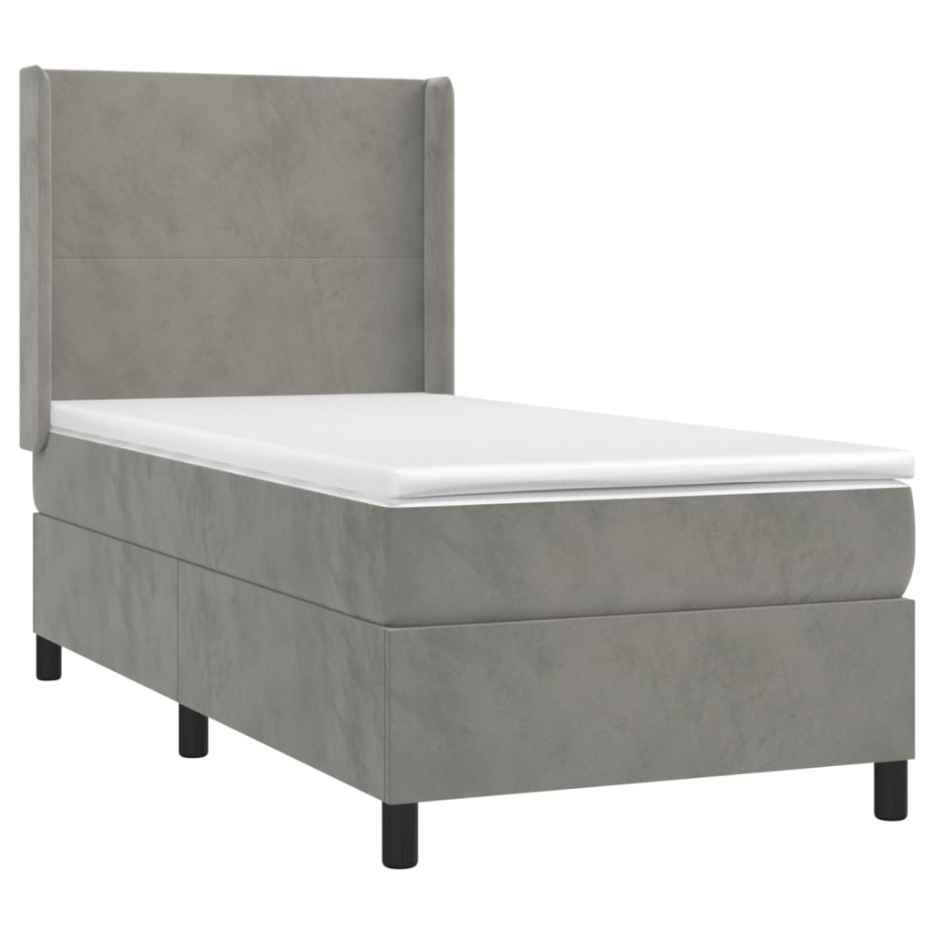 vidaXL Κρεβάτι Boxspring με Στρώμα & LED Αν.Γκρι 100x200 εκ. Βελούδινο