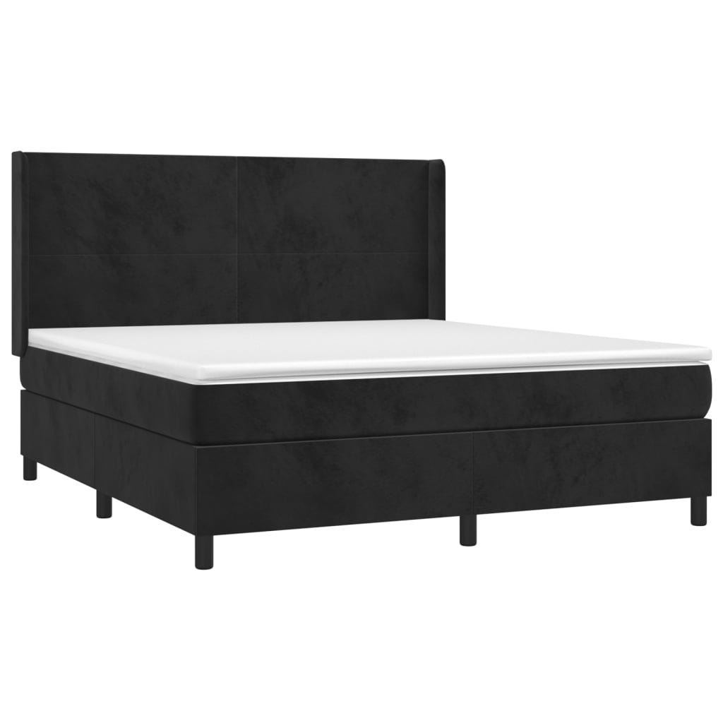 vidaXL Κρεβάτι Boxspring με Στρώμα & LED Μαύρο 180x200 εκ. Βελούδινο