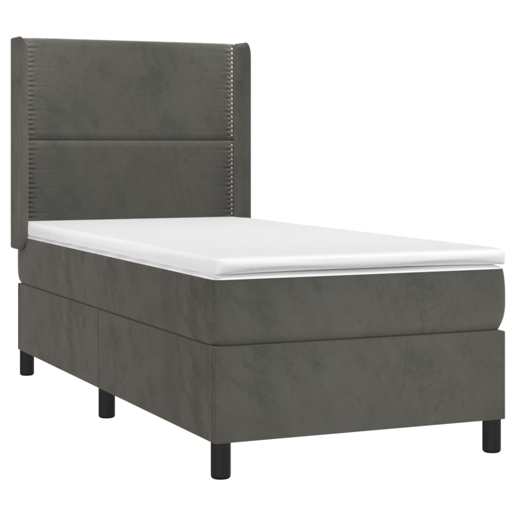 vidaXL Κρεβάτι Boxspring με Στρώμα & LED Σκ. Γκρι 90x200 εκ. Βελούδινο