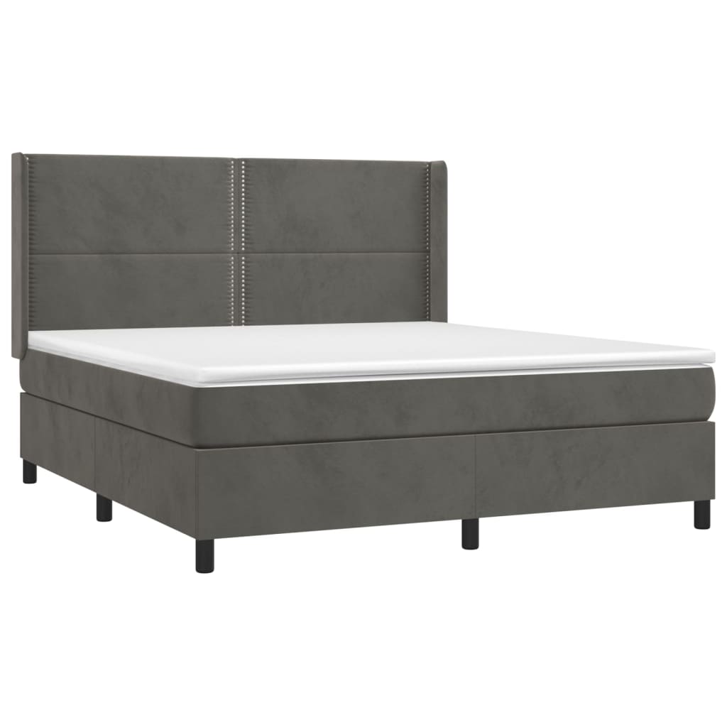 vidaXL Κρεβάτι Boxspring με Στρώμα & LED Σκ. Γκρι 180x200εκ. Βελούδινο