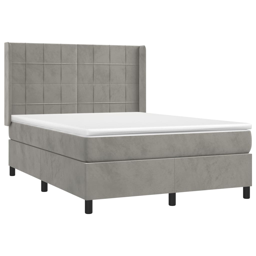 vidaXL Κρεβάτι Boxspring με Στρώμα & LED Αν.Γκρι 140x200 εκ. Βελούδινο
