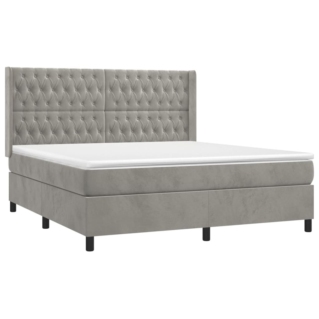 vidaXL Κρεβάτι Boxspring με Στρώμα & LED Αν.Γκρι 180x200 εκ. Βελούδινο