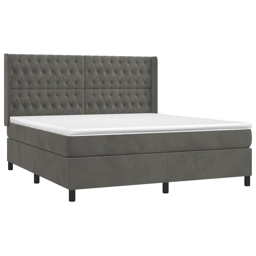 vidaXL Κρεβάτι Boxspring με Στρώμα & LED Σκ. Γκρι 180x200εκ. Βελούδινο
