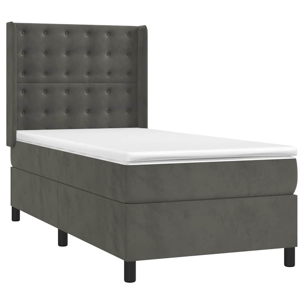 vidaXL Κρεβάτι Boxspring με Στρώμα & LED Σκ. Γκρι 80x200 εκ. Βελούδινο