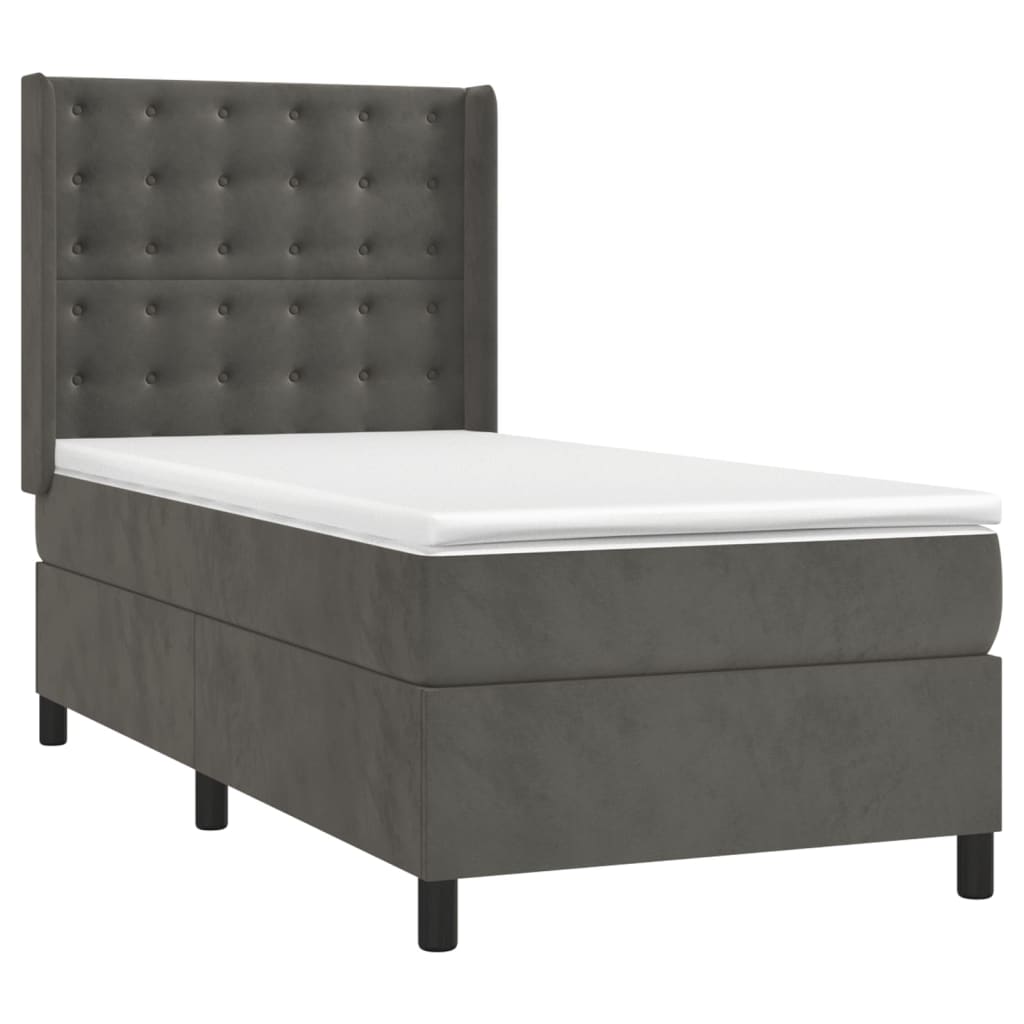 vidaXL Κρεβάτι Boxspring με Στρώμα & LED Σκ. Γκρι 90x190 εκ. Βελούδινο
