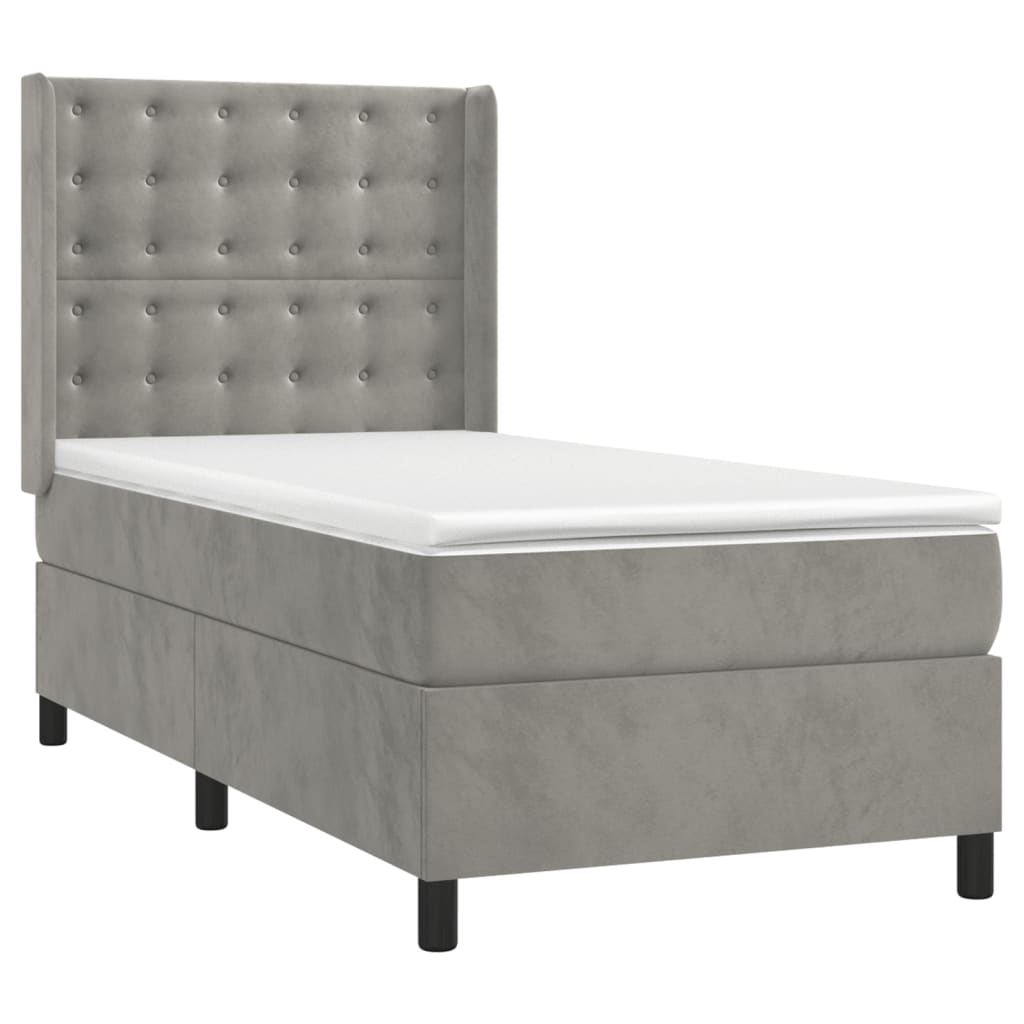 vidaXL Κρεβάτι Boxspring με Στρώμα & LED Αν.Γκρι 100x200 εκ. Βελούδινο