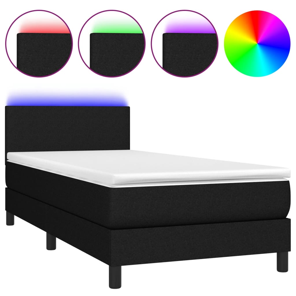 vidaXL Κρεβάτι Boxspring με Στρώμα & LED Μαύρο 80x200 εκ. Υφασμάτινο