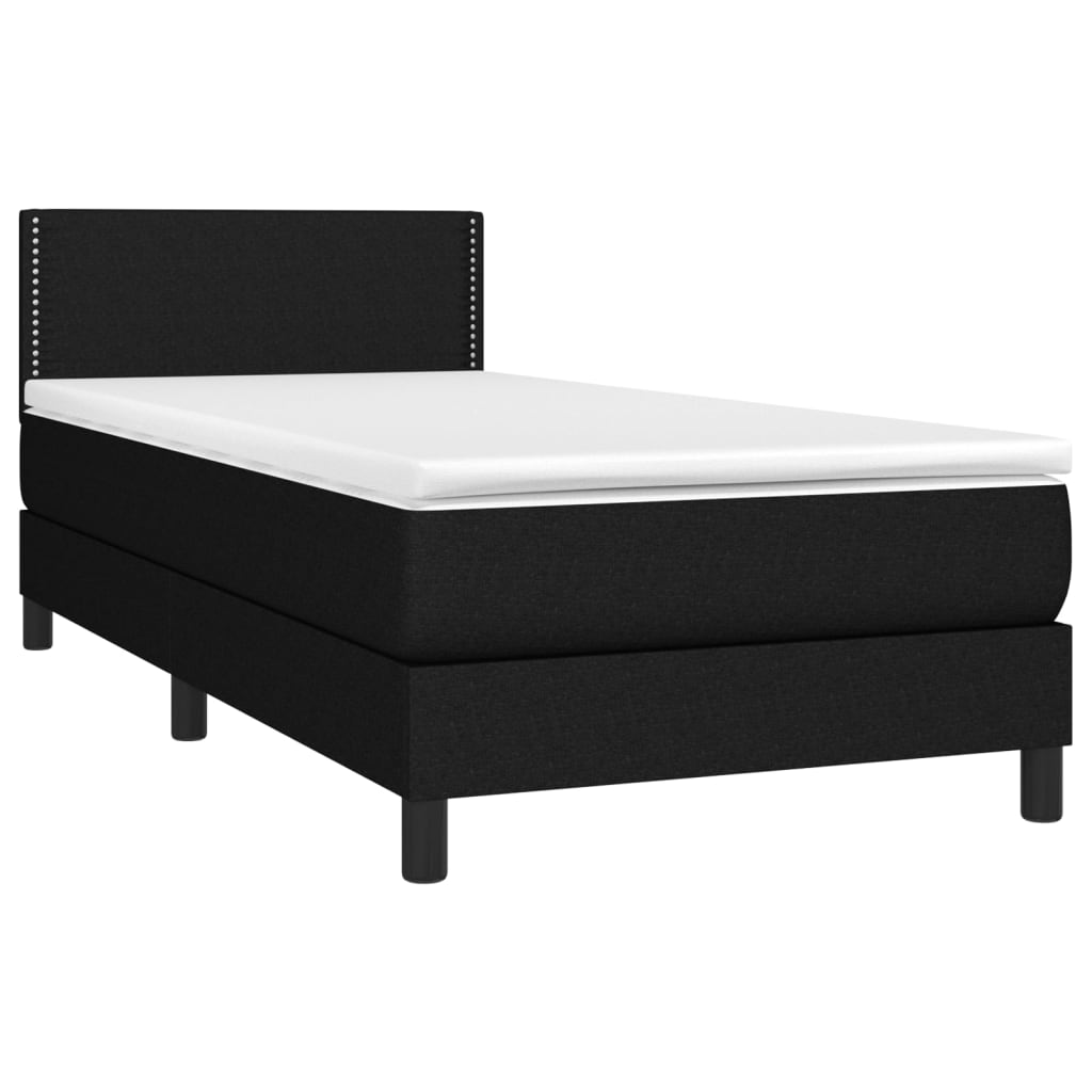 vidaXL Κρεβάτι Boxspring με Στρώμα & LED Μαύρο 100x200 εκ. Υφασμάτινο