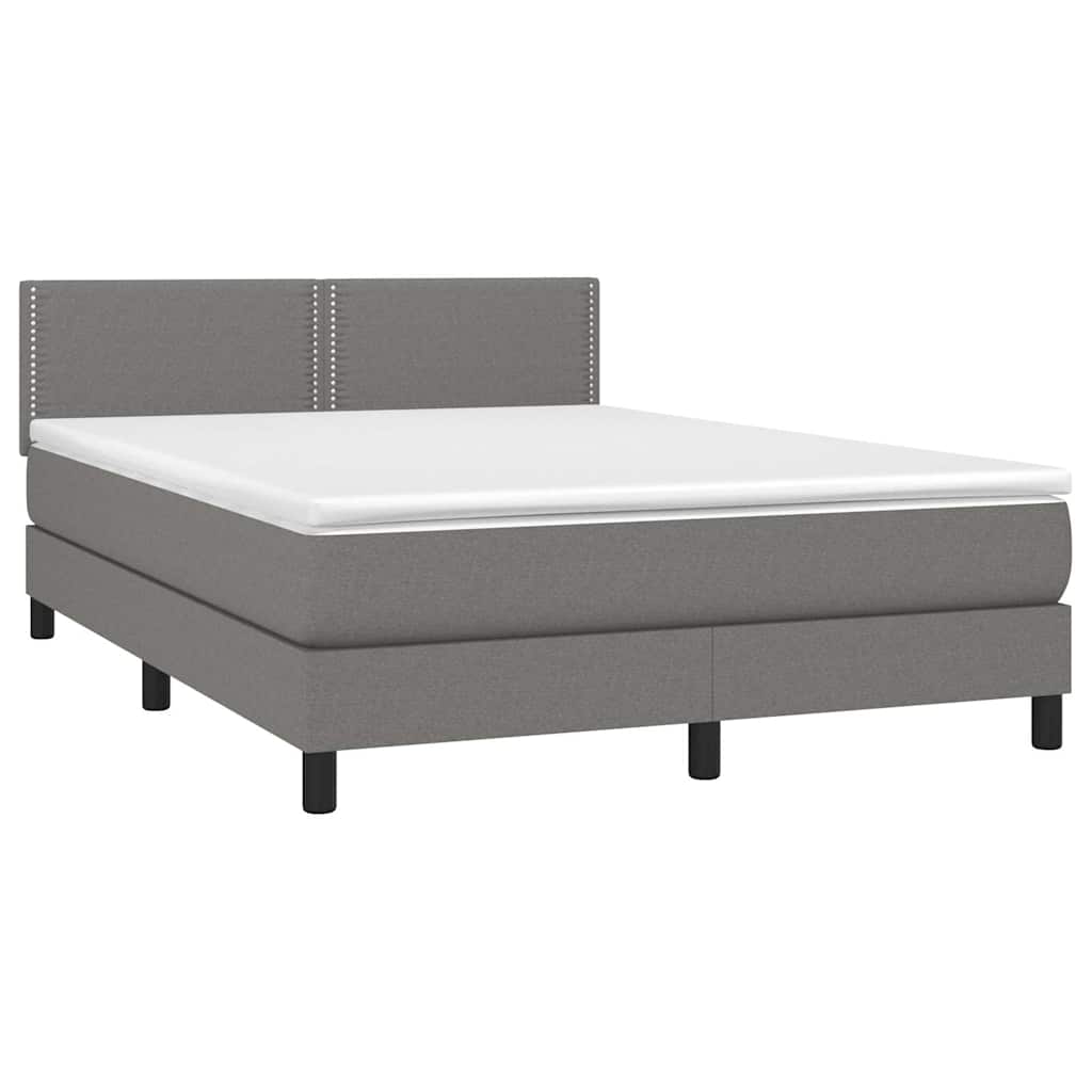 vidaXL Κρεβάτι Boxspring με Στρώμα & LED Σκ.Γκρι 140x200 εκ Υφασμάτινο