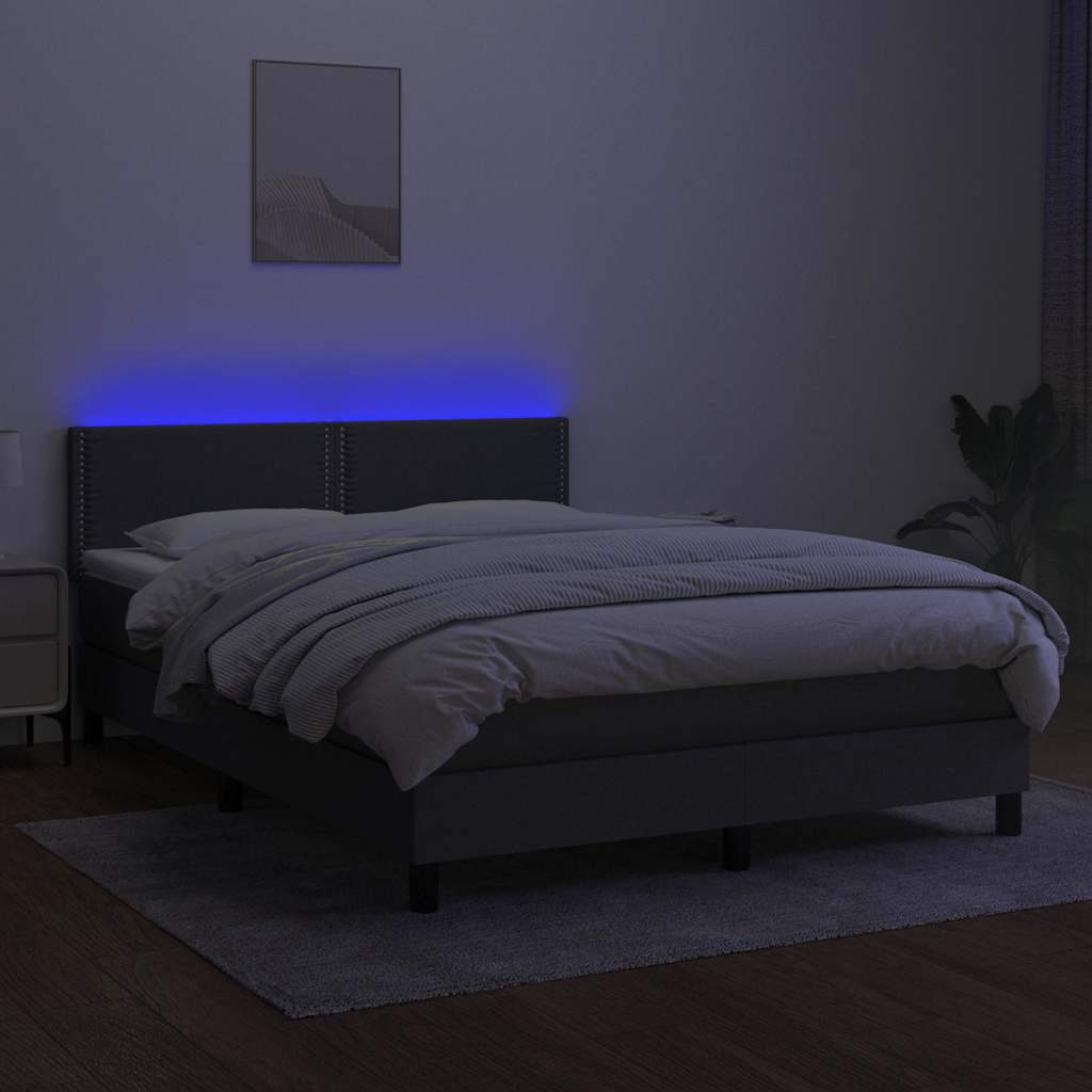 vidaXL Κρεβάτι Boxspring με Στρώμα & LED Σκ.Γκρι 140x200 εκ Υφασμάτινο