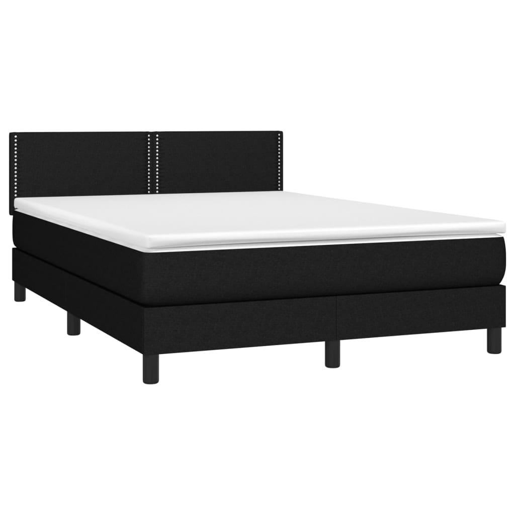 vidaXL Κρεβάτι Boxspring με Στρώμα & LED Μαύρο 140x200 εκ. Υφασμάτινο