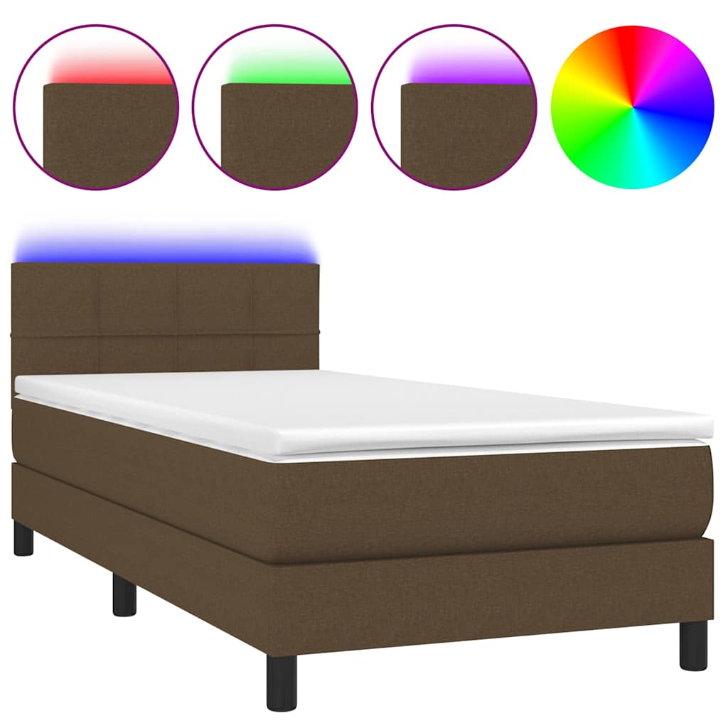 vidaXL Κρεβάτι Boxspring με Στρώμα & LED Σκ.Καφέ 90x190 εκ. Υφασμάτινο