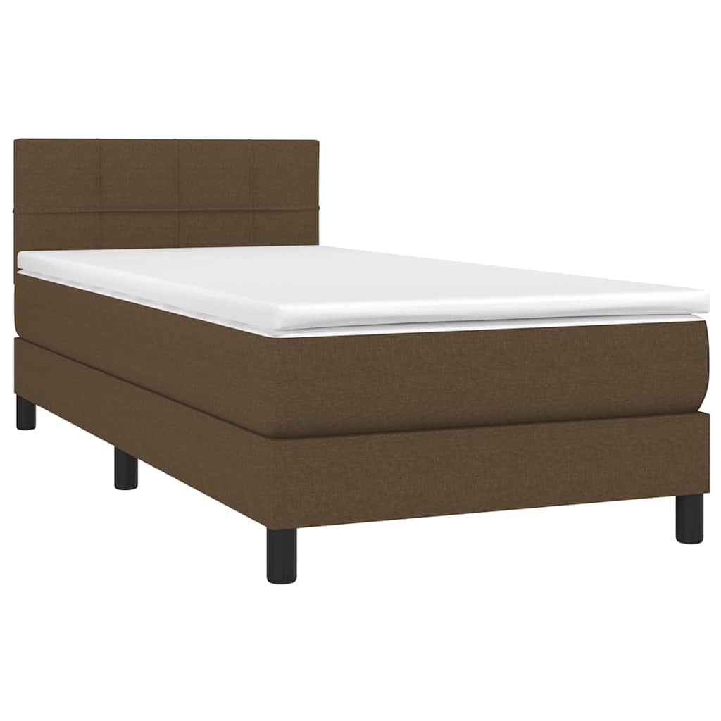 vidaXL Κρεβάτι Boxspring με Στρώμα & LED Σκ.Καφέ 90x200 εκ. Υφασμάτινο