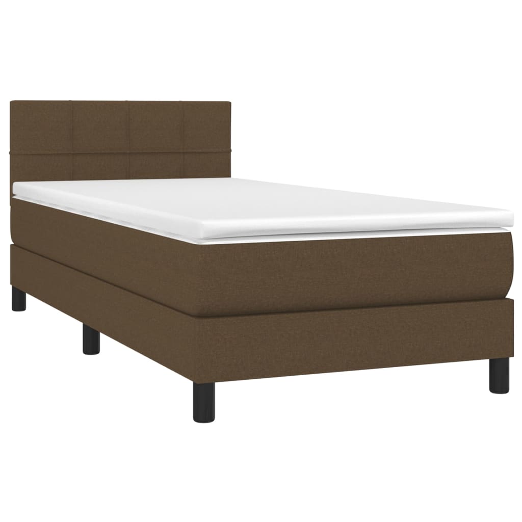 vidaXL Κρεβάτι Boxspring με Στρώμα & LED Σκ.Καφέ 100x200 εκ Υφασμάτινο