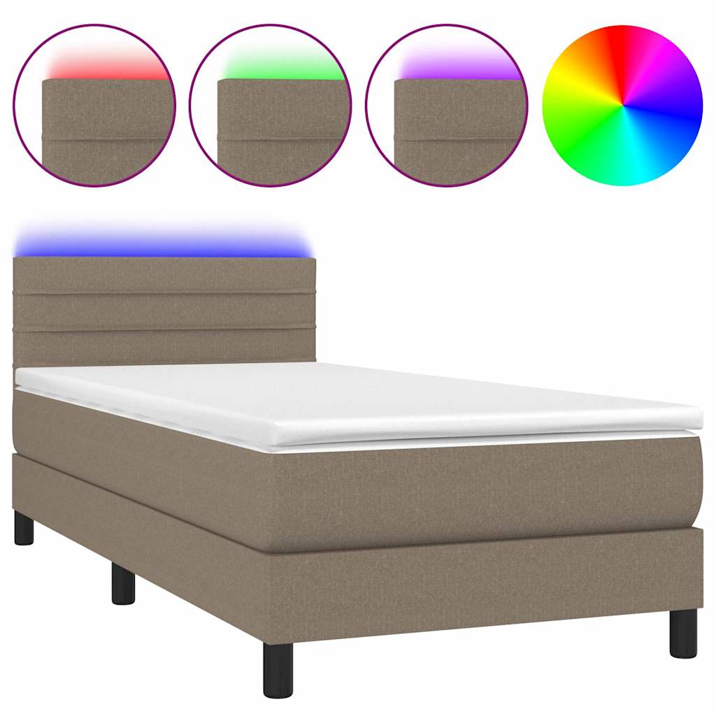 vidaXL Κρεβάτι Boxspring με Στρώμα & LED Taupe 90x200 εκ. Υφασμάτινο