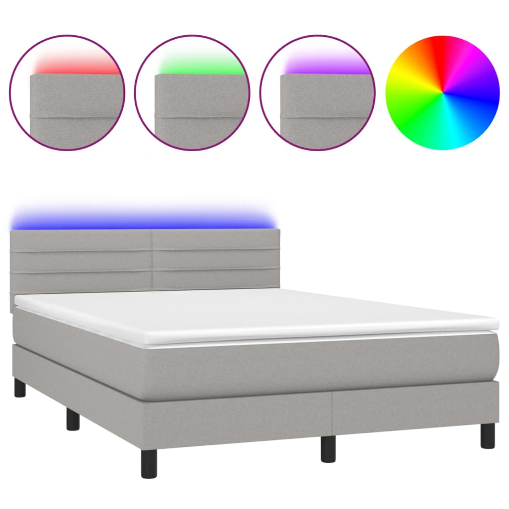 vidaXL Κρεβάτι Boxspring με Στρώμα & LED Αν.Γκρι 140x200 εκ Υφασμάτινο